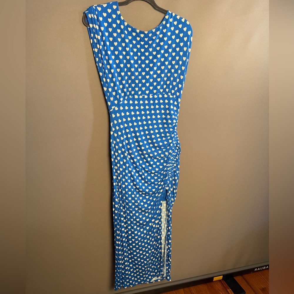 Free People Blue Heart Print Ruched Maxi Dress